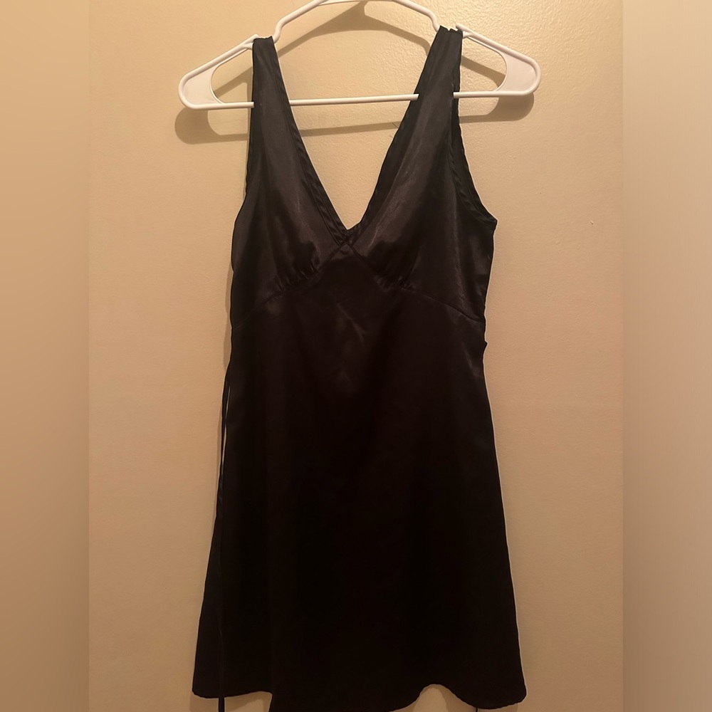 Black satin mini dress
